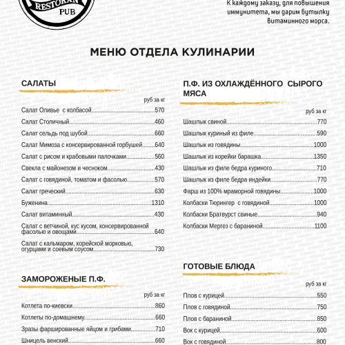 Актуальное меню кулинарии 24.03.22